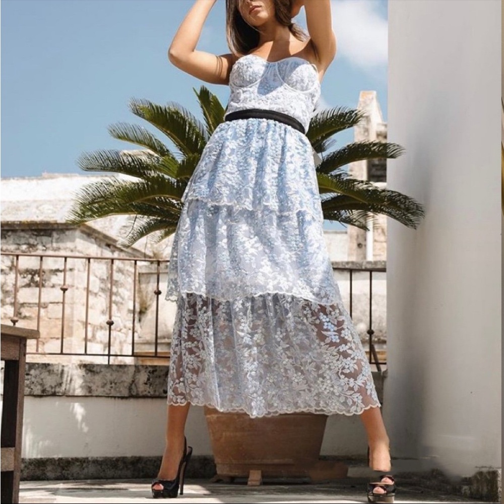 Self portrait Blue lace midi dress size 0